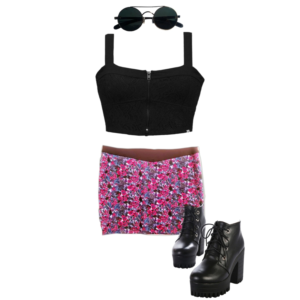 Nollie pink & purple poppy print mini skirt